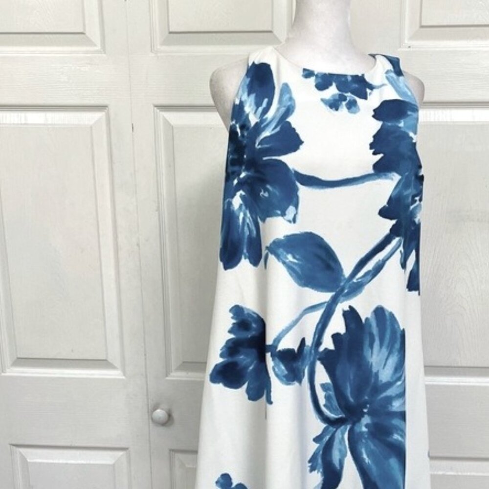 A-Line Blue and White Floral Swing Dress